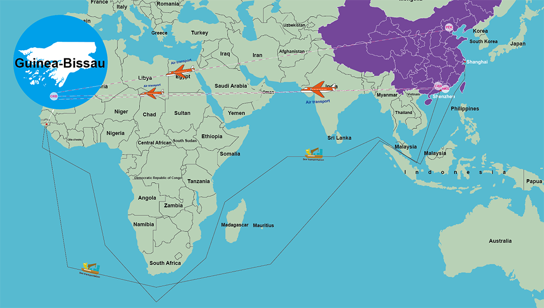 Transporte de mercadorias da China para a Guiné-Bissau